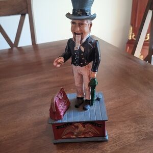 Vintage Uncle Sam mechanical coin bank cast iron